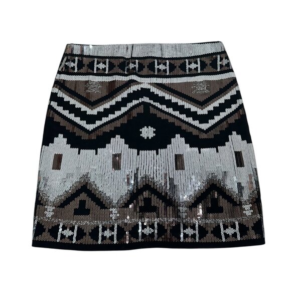 Express Black Mini Skirt With Sequin Aztec Geometric Pattern Womens Size XS - Picture 7 of 7